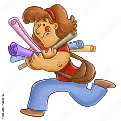 woman running with papers