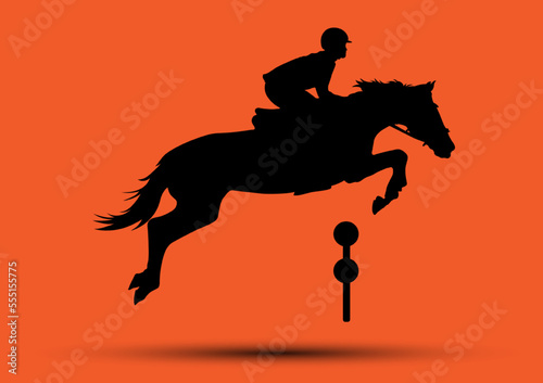 Graphics design silhouette horse racing for race isolated orange background vector illustration