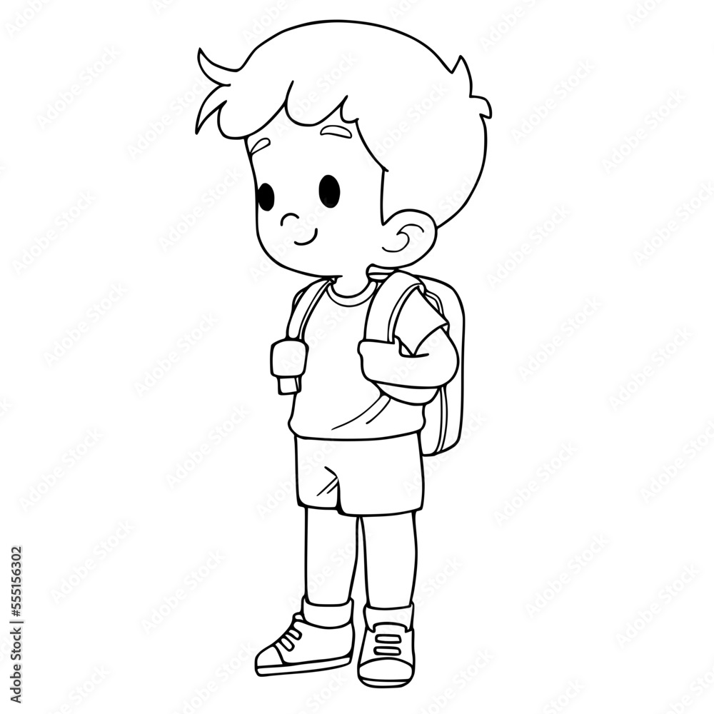 Vector Black and White School Boy.coloring book.