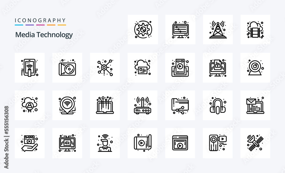 25 Media Technology Line icon pack