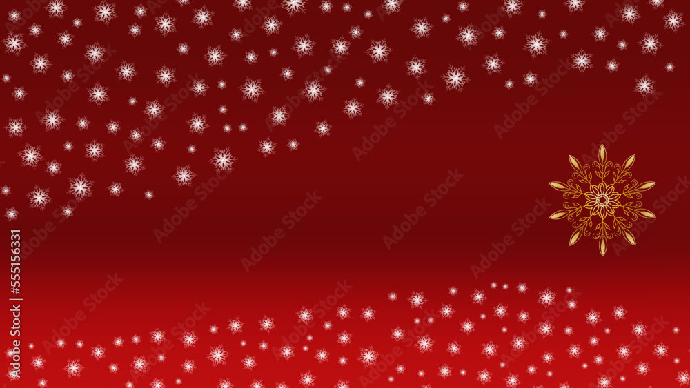 elegant new-year and Christmas background in red gradients with white and golden snowflakes for gift cards, banners, posters and invitation print. 