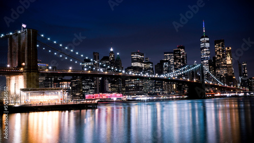 New York City Brooklyn Bridge and lower city skyline