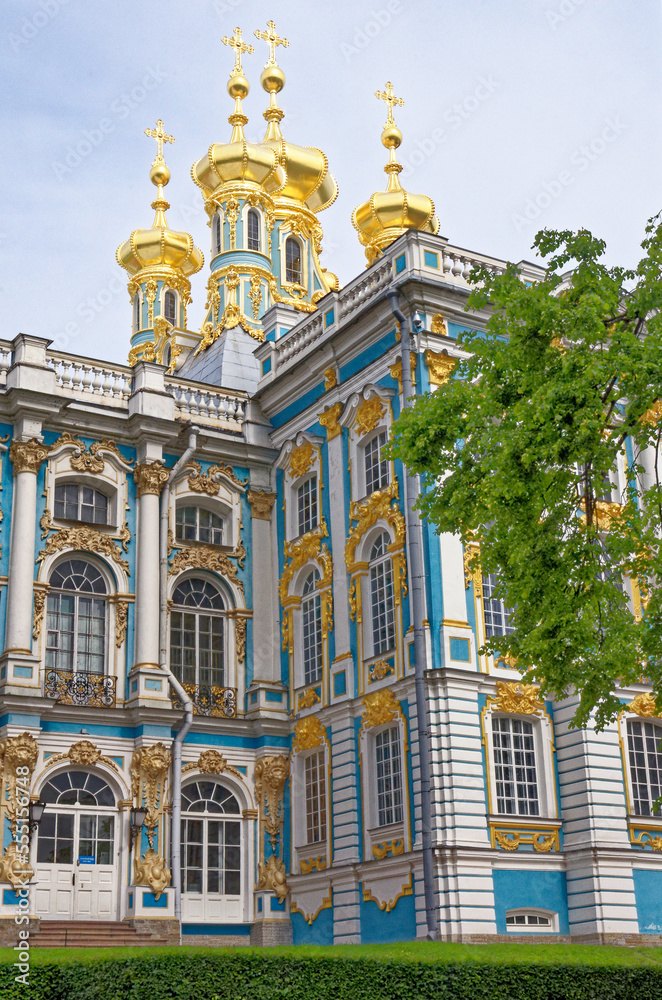 Golden spires of the Church Of The Resurrection in Catherine's Palace - St. Petersburg