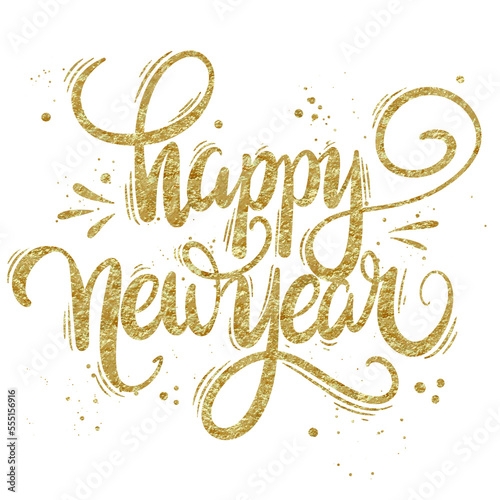 Happy new year hand drawn lettering with golden ink