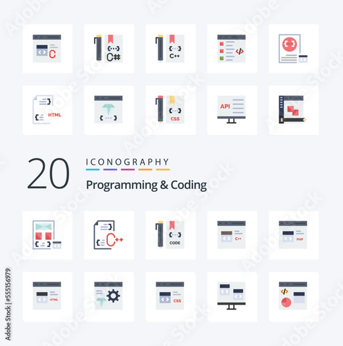 20 Programming And Coding Flat Color icon Pack like coding c development file develop