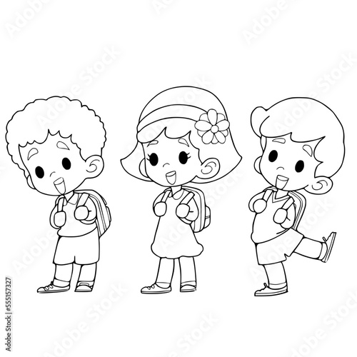 Kids student back to school coloring pages vector illustration isolated on white background.