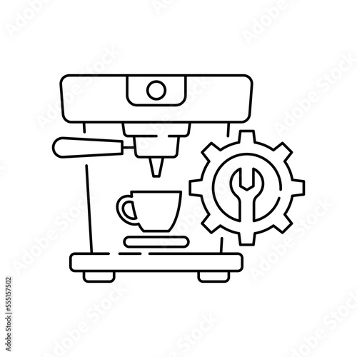 Coffee machine repair icon design. Mixer with gear and wrench vector icon. isolated on white background. vector illustration