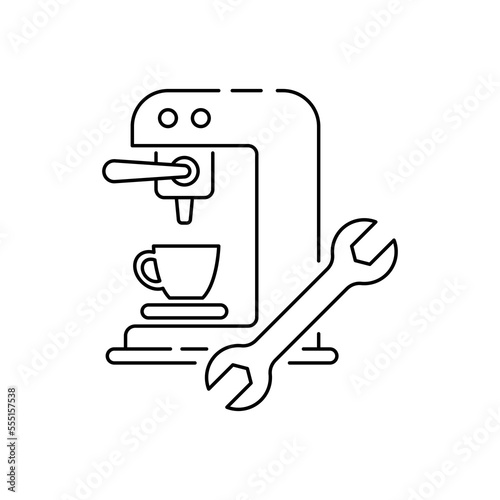 Coffee machine repair icon design. Mixer with gear and wrench vector icon. isolated on white background. vector illustration