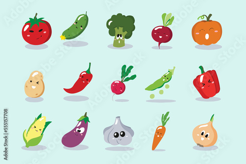 Cute set of cartoon vegetables icons. Illustration for cards, posters, flyers, webs and other use.