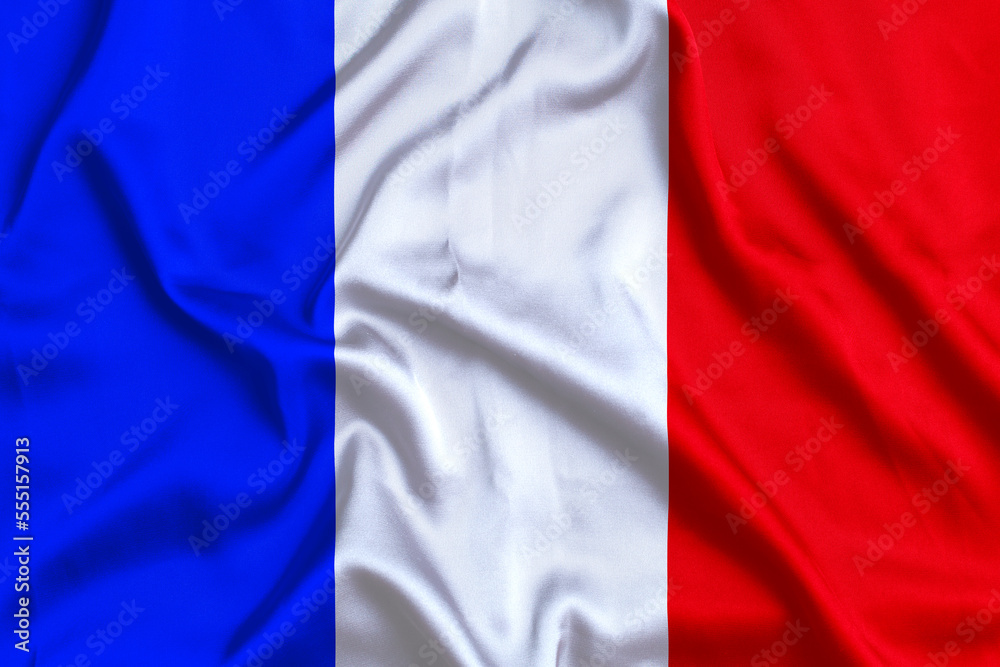 flag of France closeup. silk texture. waving country flag.