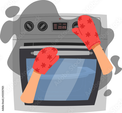 Burn food in electric oven flat icon Kitchen utensil
