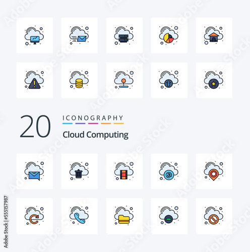 20 Cloud Computing Line Filled Color icon Pack like location server cloud network cloud © Muhammad