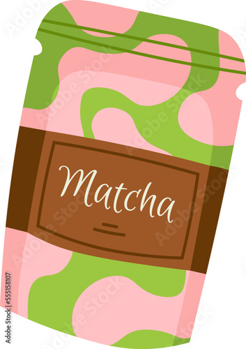 Matcha powder in package flat icon