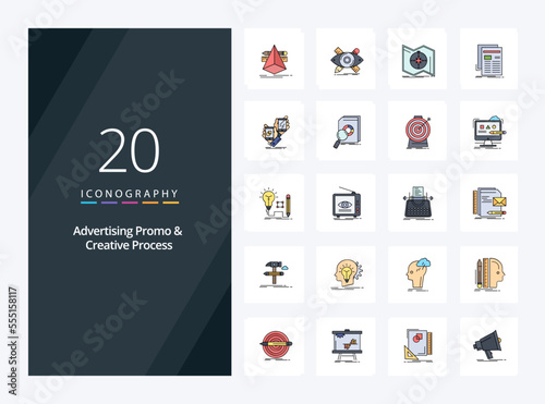 20 Advertising Promo And Creative Process line Filled icon for presentation