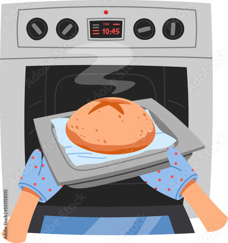 Cooking fragrant bread in electric oven flat icon Kitchen utensil