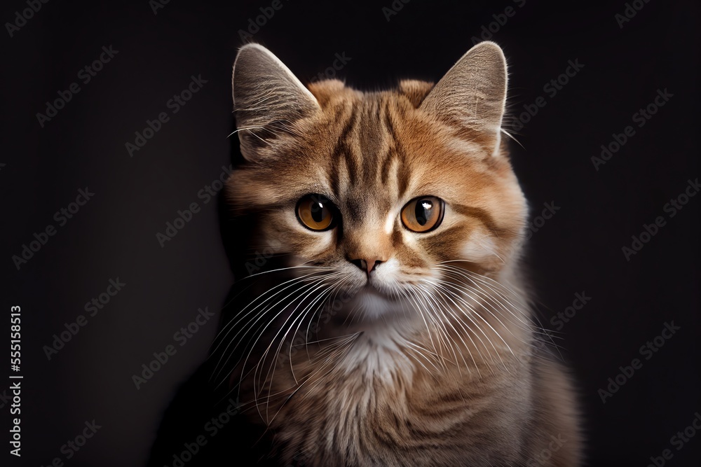 Fototapeta premium Close-up of a cat isolated on a black background. Generative AI