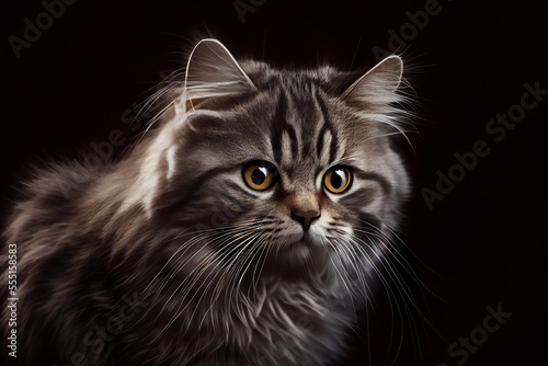 Close-up of a cat isolated on a black background. Generative AI