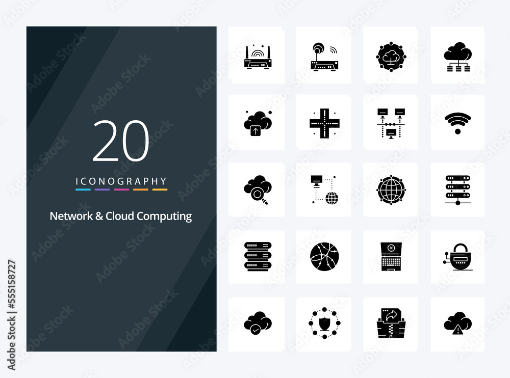 20 Network And Cloud Computing Solid Glyph icon for presentation