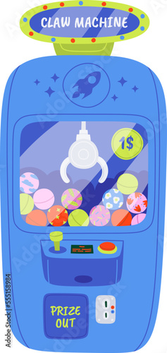 Claw crane grabber machines flat icon Entertainment service