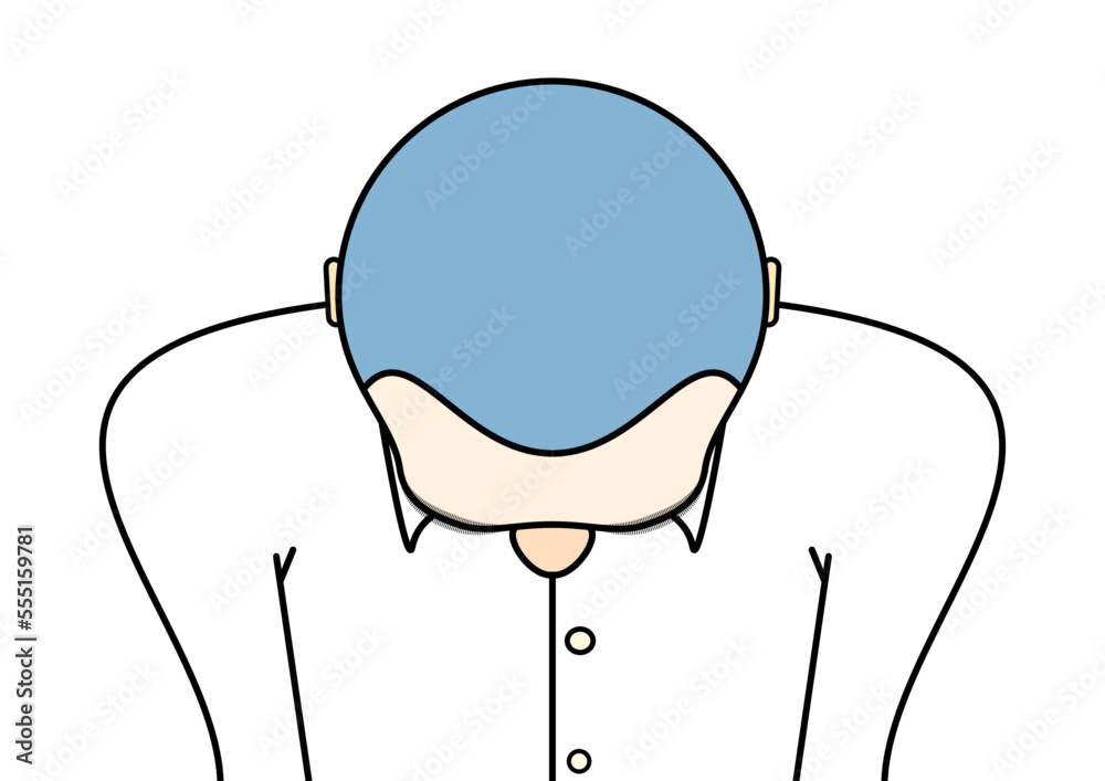 坊主頭のお辞儀。頭を丸めて謝罪する人。謝罪会見。 坊主頭のお辞儀。頭を丸めて謝罪する人。謝罪会見。