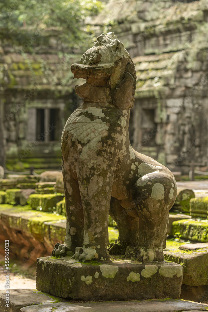 Stone lion guards steps to Ta Prohm, Angkor Wat; Siem Reap, Siem Reap Province, Cambodia Stone lion guards steps to Ta Prohm, Angkor Wat; Siem Reap, Siem Reap Province, Cambodia
