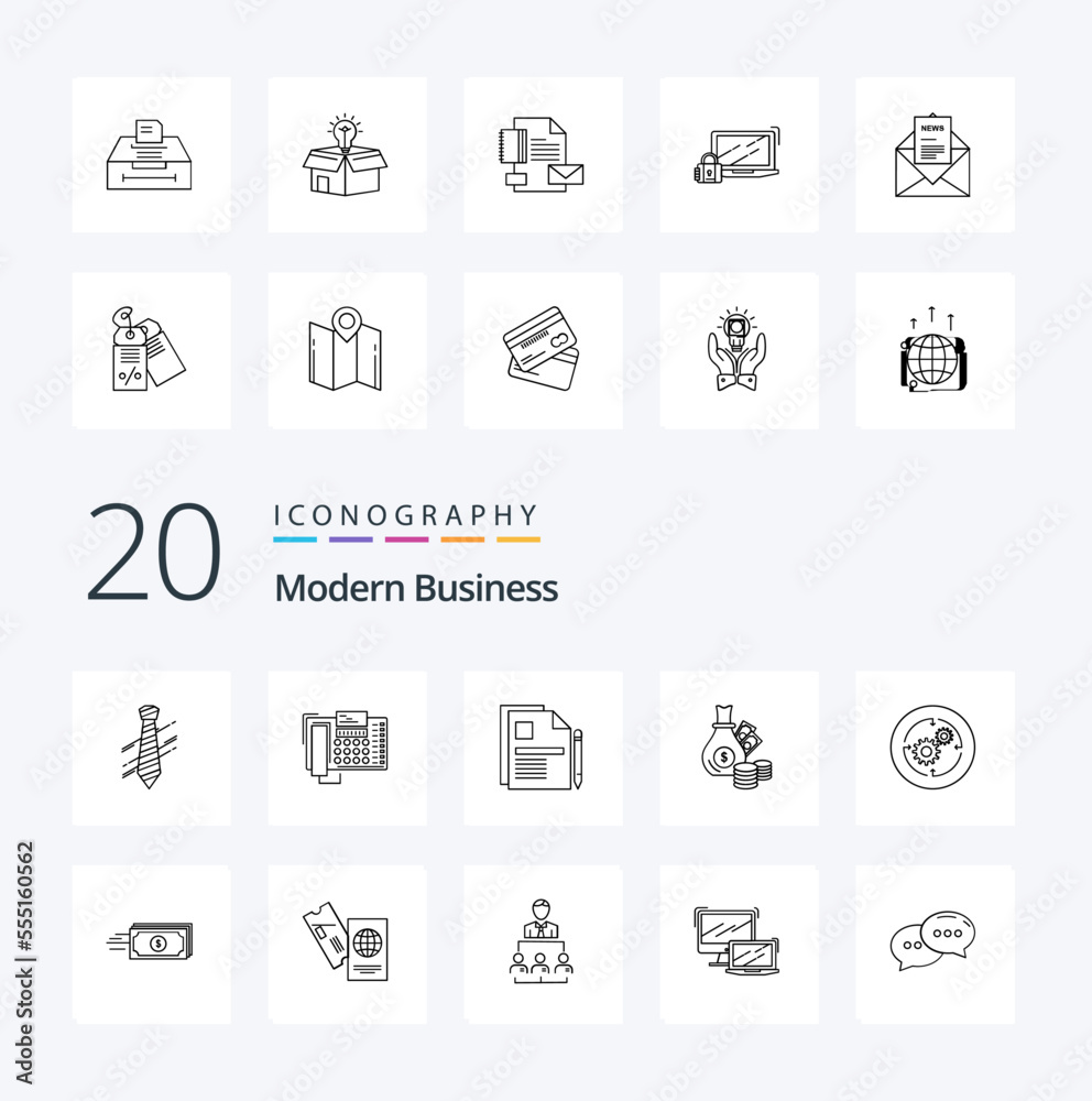 20 Modern Business Line icon Pack like business money call sign contract document