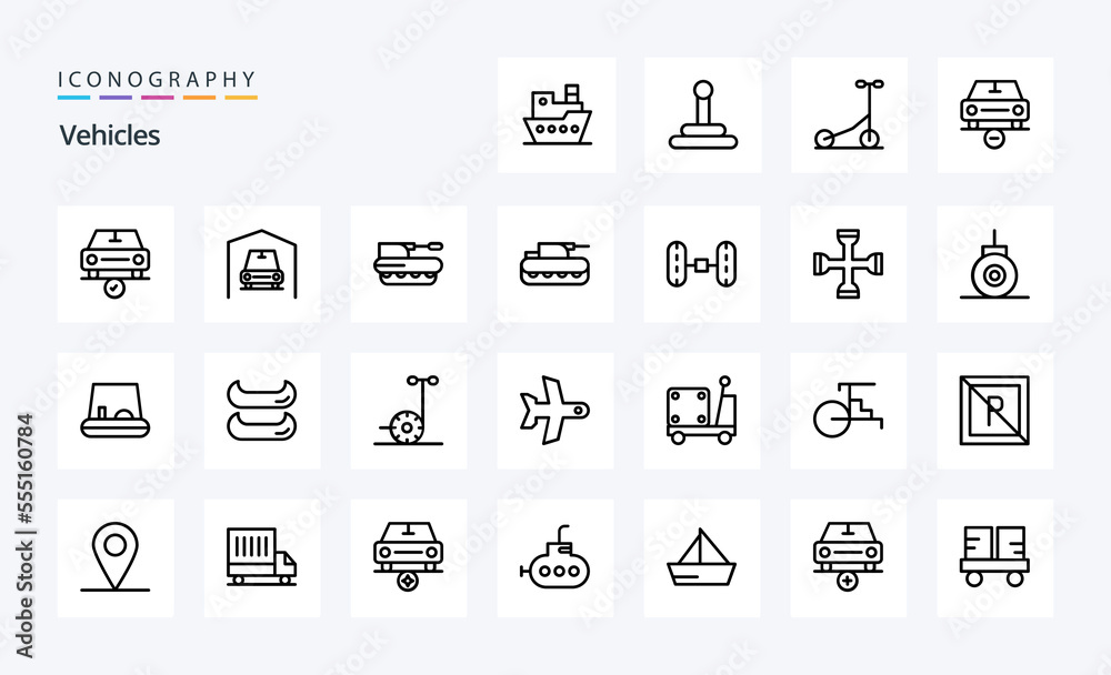25 Vehicles Line icon pack