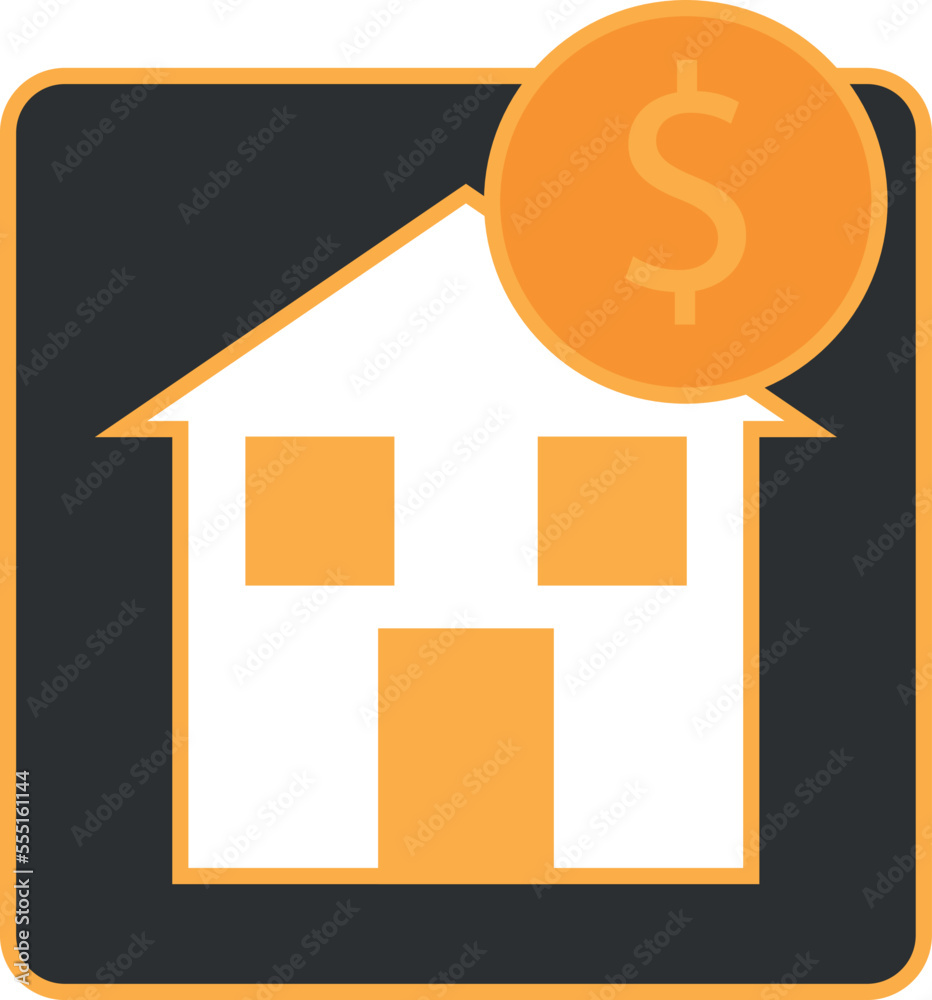 Building with dollar coin as logo button