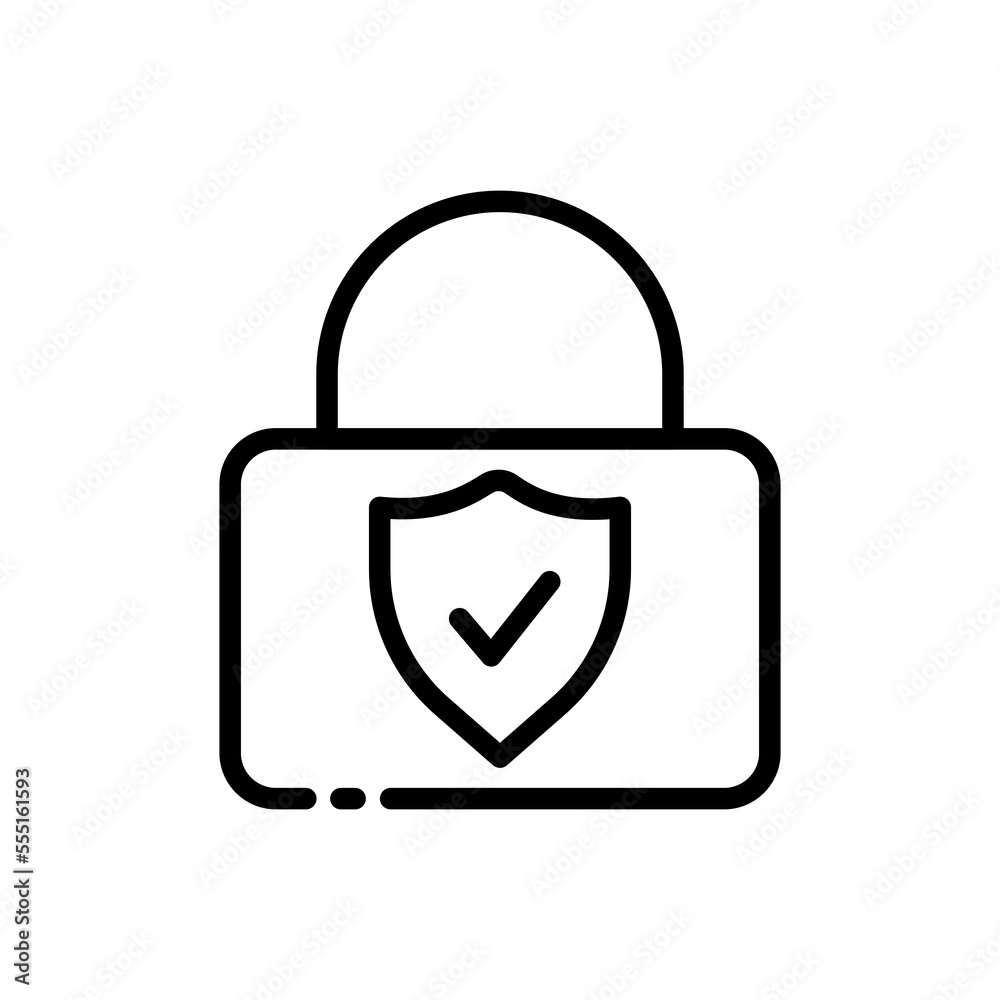 Lock line icon. Protection, password, shield, account, gadget, electronics, access, firewall, network, internet, cyber security. Security concept. Vector black line icon on a white background Lock line icon. Protection, password, shield, account, gadget, electronics, access, firewall, network, internet, cyber security. Security concept. Vector black line icon on a white background
