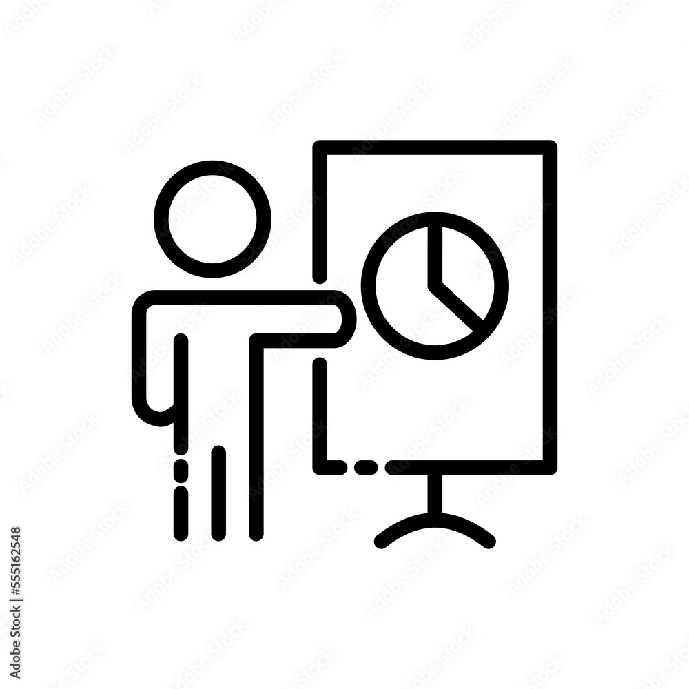 Performance. Speaker, speech bubble, exclamation mark, person, speaker, business, ideas, news, important announcement. Business concept. Vector black line icon on white background Performance. Speaker, speech bubble, exclamation mark, person, speaker, business, ideas, news, important announcement. Business concept. Vector black line icon on white background