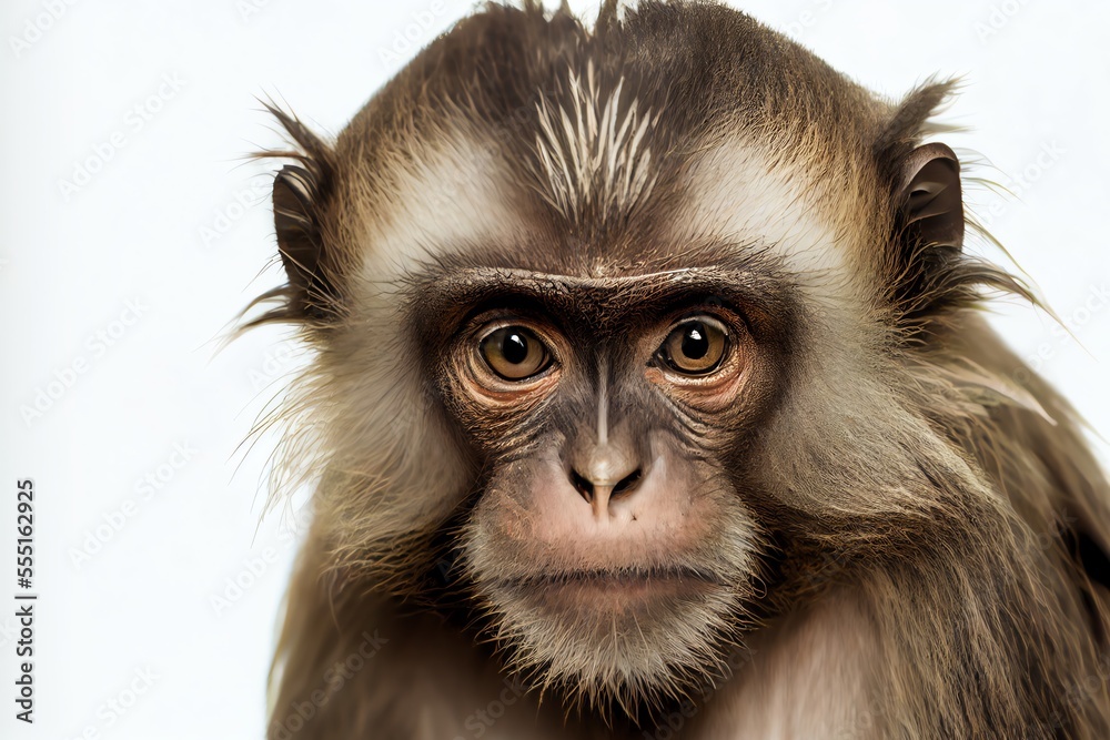 Close-up of a Monkey isolated on white background. Generative AI Close-up of a Monkey isolated on white background. Generative AI