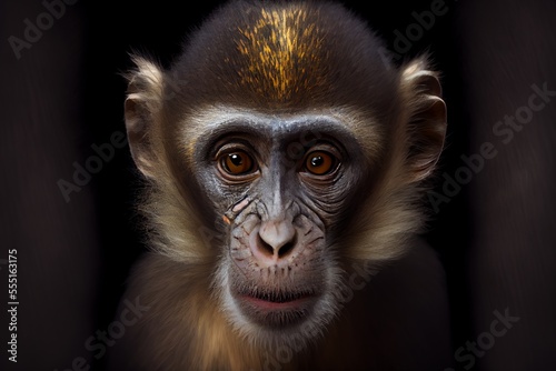 Close-up of a Monkey isolated on a black background. Generative AI