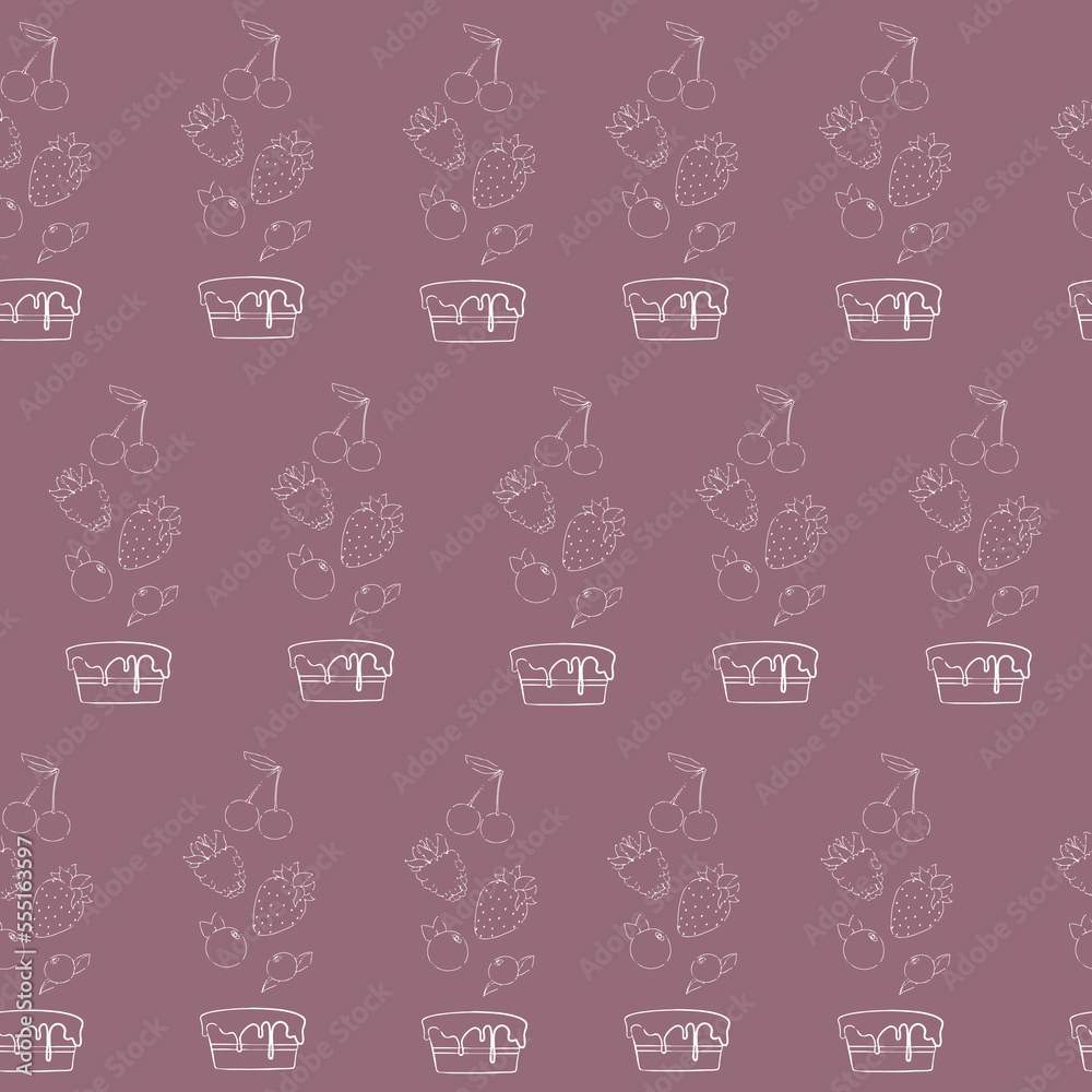 Seamless pattern with cake and berries. Seamless pattern with cake and berries.