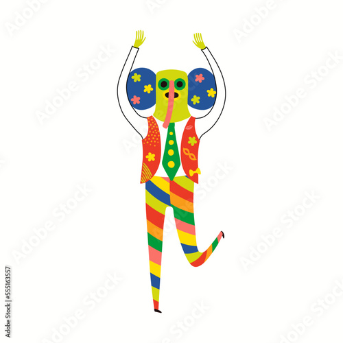 Man in Colombian carnival traditional marimonda costume, isolated on white. Hand drawn cartoon character vector illustration. Barranquilla concept, design element for poster, flyer, banner photo