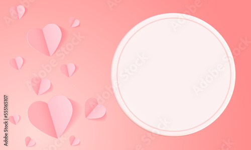 Paper cut concept in shape of heart on pink background. Vector symbols of love for Happy Women's, Mother's, Valentine's Day, birthday greeting card design.