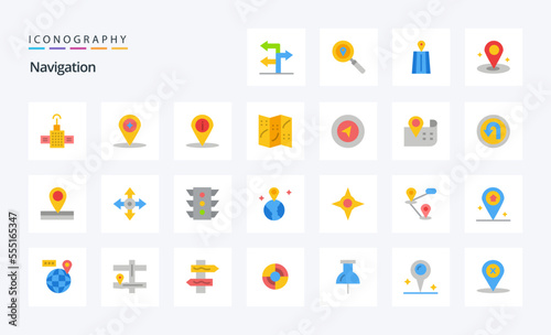 25 Navigation Flat color icon pack