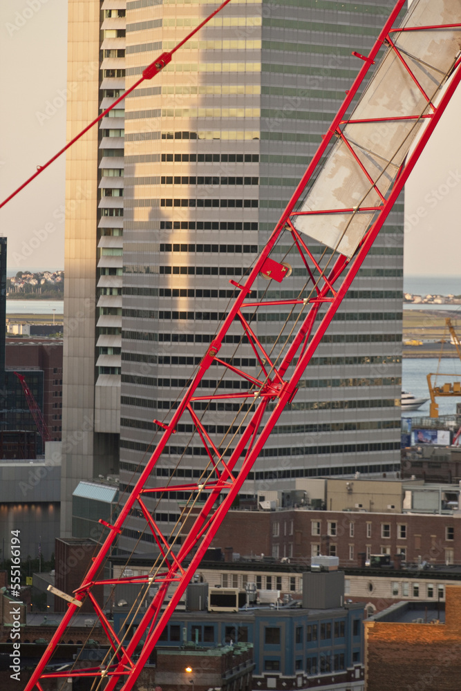 Crane with a bank in the background, Federal Reserve Bank Of Boston, Boston, Suffolk County, Massachusetts, USA Crane with a bank in the background, Federal Reserve Bank Of Boston, Boston, Suffolk County, Massachusetts, USA