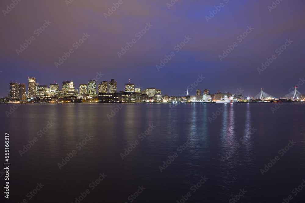 Buildings at the waterfront, Boston Harbor, Leonard P. Zakim Bunker Hill Bridge, Charles River, Boston, Suffolk County, Massachusetts, USA Buildings at the waterfront, Boston Harbor, Leonard P. Zakim Bunker Hill Bridge, Charles River, Boston, Suffolk County, Massachusetts, USA