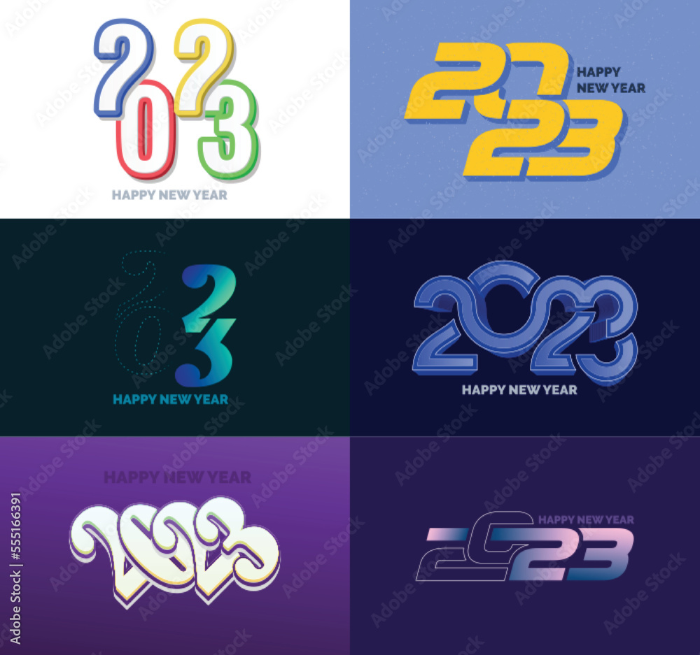 Big Set of 2023 Happy New Year logo text design 2023 number design template