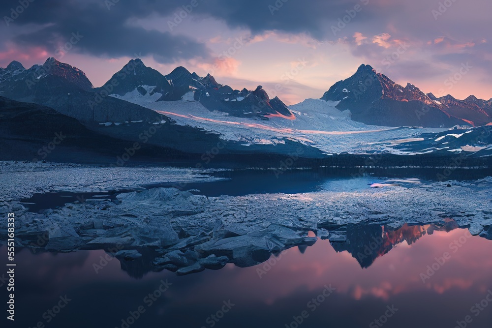 Lake in the mountains, little fog