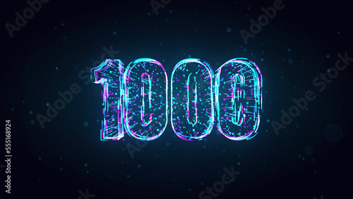 Abstract Futuristic Blue Purple Shiny Number 1000 3d Lines Effect And Square Dots Particles On Dark Blue Glitter Dust Background photo