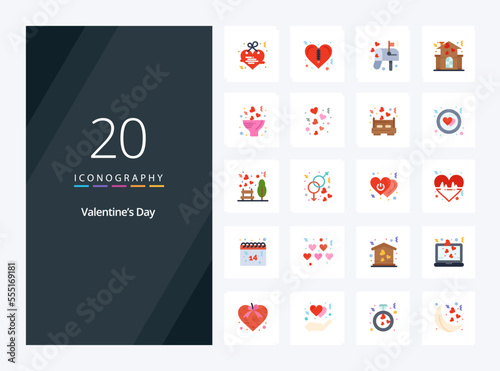 20 Valentines Day Flat Color icon for presentation