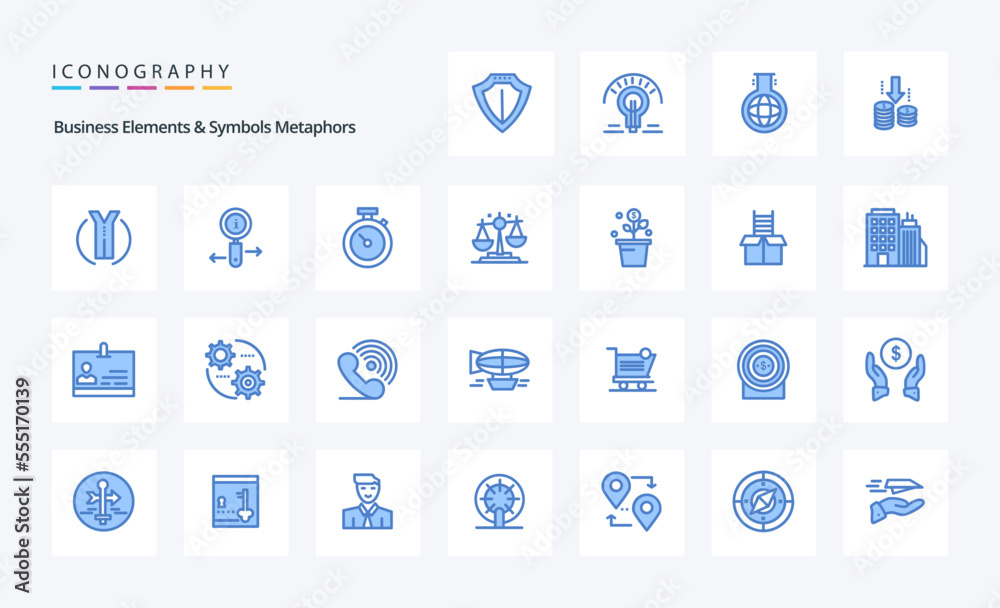 25 Business Elements And Symbols Metaphors Blue icon pack