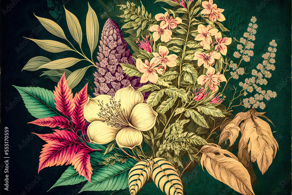 Obraz premium Florale Elemente Vintage Background Backdrop Cover AI Art Generative AI Digital ART