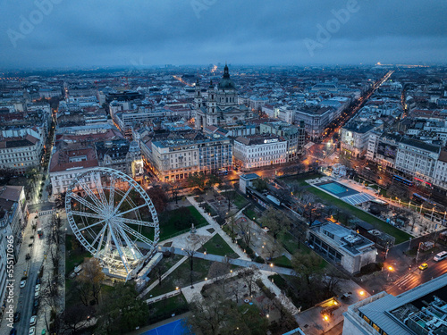 Aerial view of the city and architecture of Budapest, Hungary