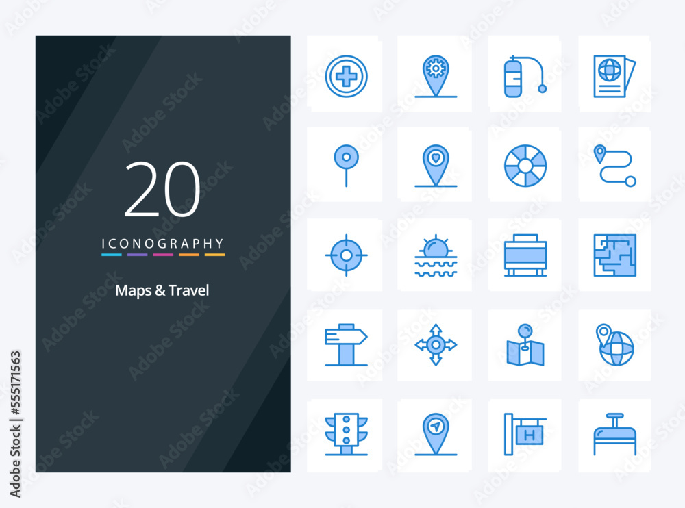 20 Maps  Travel Blue Color icon for presentation