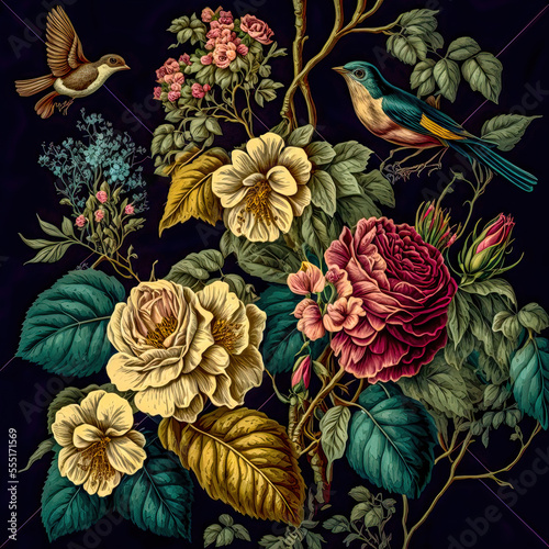 Florale Elemente Vintage Achtergrond Achtergrond Cover AI Kunst Generatieve AI Digitale ART © Korea Saii