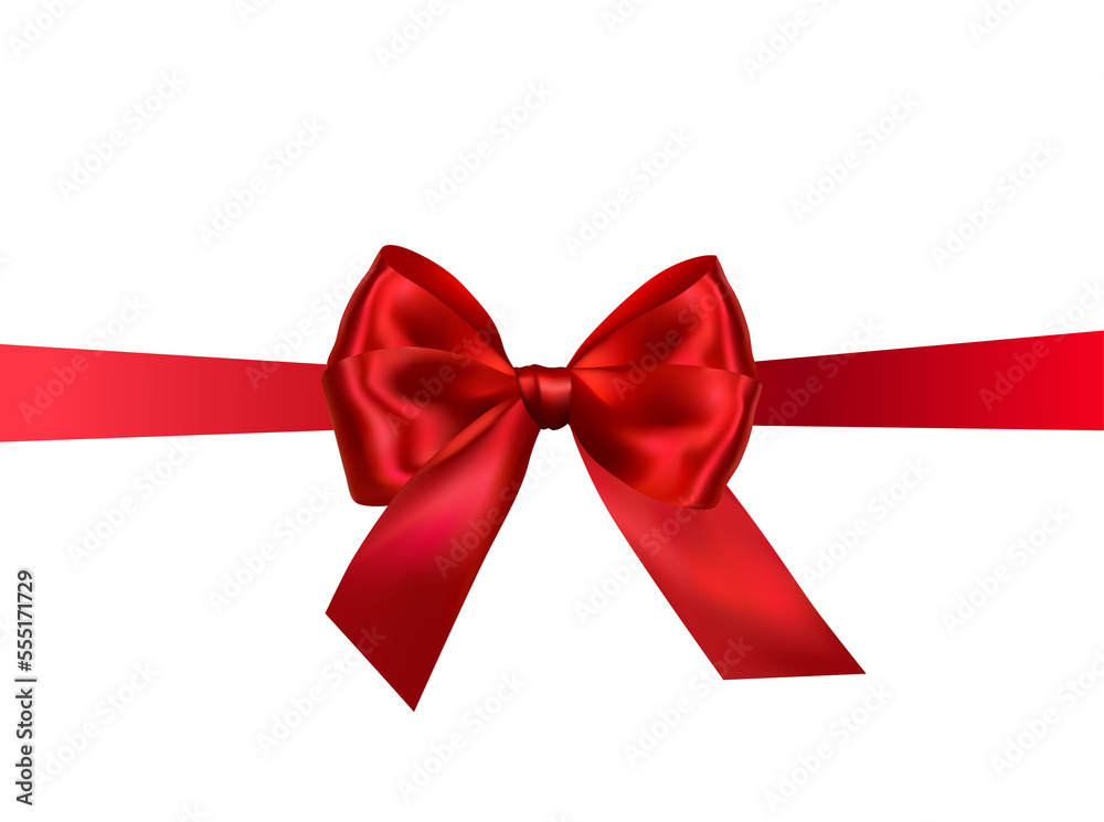 Vector bright red shiny ribbon with decorative bow on transparent background - invitation, gift wrapping or card design Vector bright red shiny ribbon with decorative bow on transparent background - invitation, gift wrapping or card design