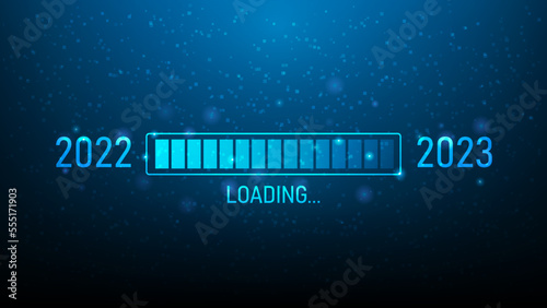 2023 loading bar technology digital on blue dark background. happy new year 2023 . Start goal plan and strategy. vector illustration fantastic hi tech design.