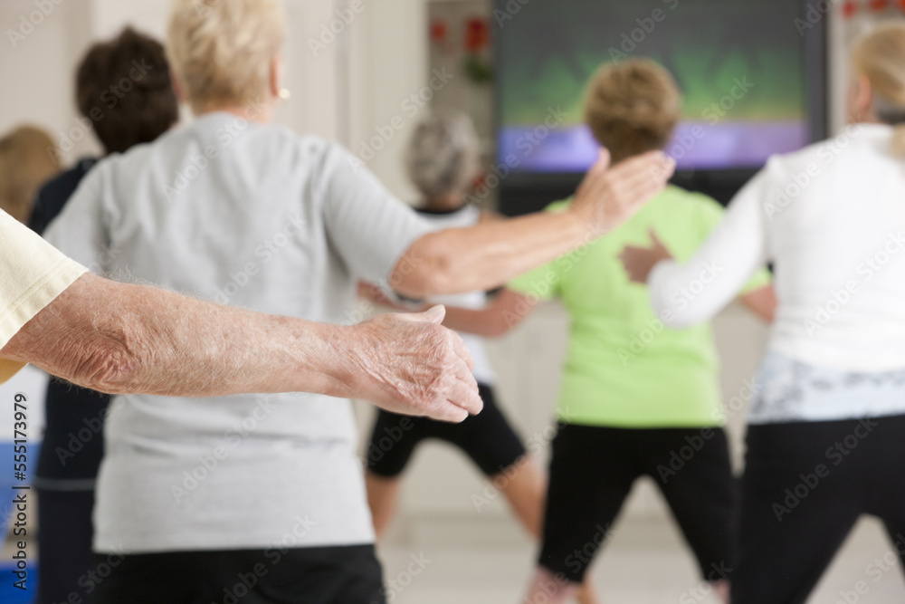 Seniors exercising in a health club Seniors exercising in a health club